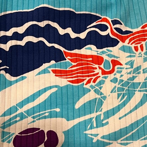 Toby Tanner Vintage 60s Abstract Belted Shirt Dress, Pockets, Blue Orange 10 - Picture 9 of 10